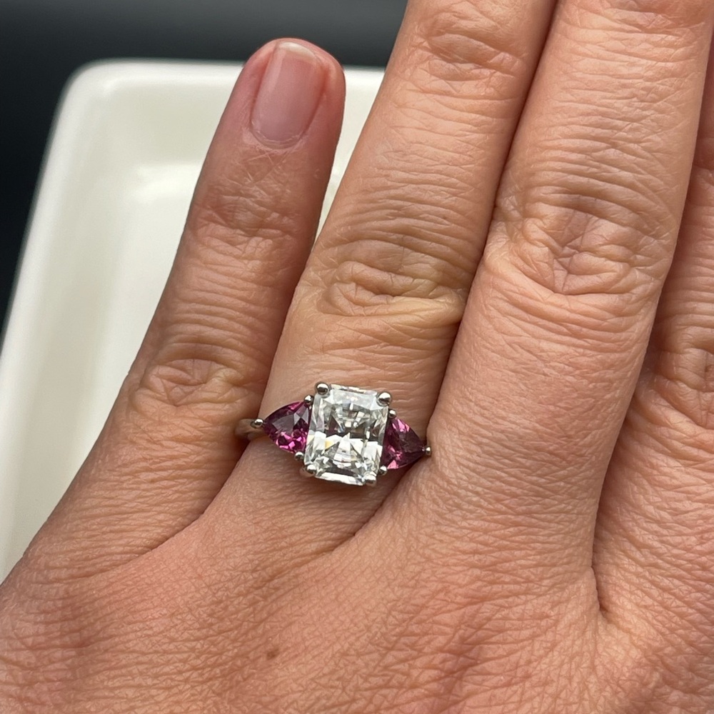 Over 2.5 ct Moissanite with Natural Rubelite Ring